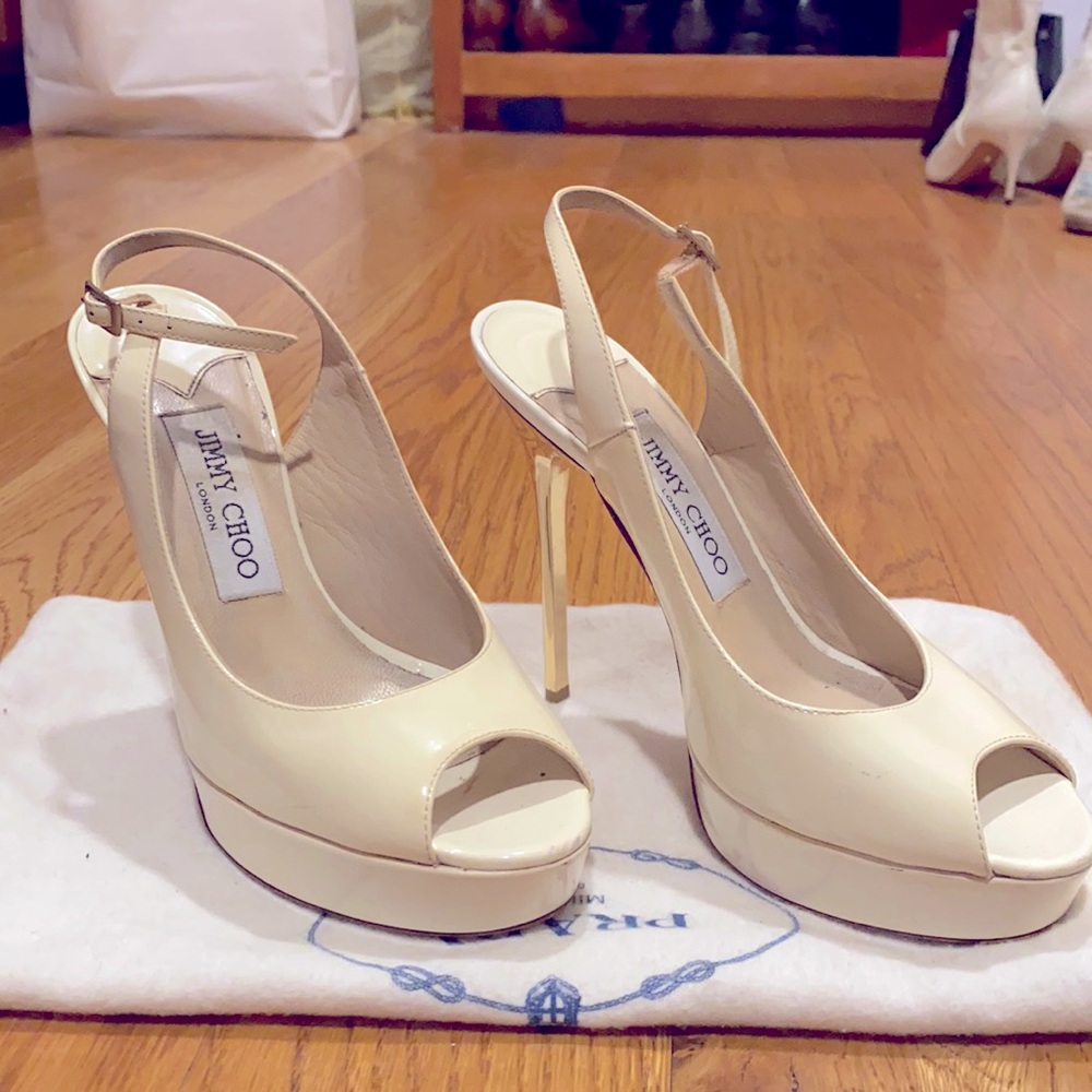Jimmy Choo patent leather peep toe pump
